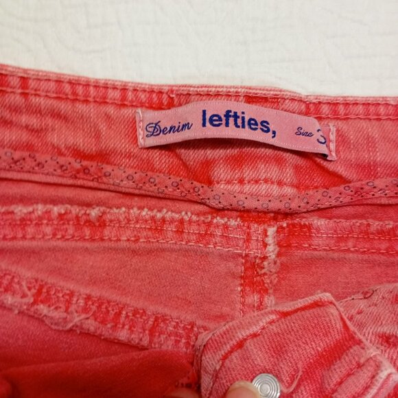 Lefties Shorts Denim Womens Coral Red Frayed Hem - Picture 5 of 8